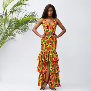 Vendita calda senza maniche Sexy Kente Design Ladies Party abito da sera Africa Wax Print abito africano Casual per abbigliamento donna