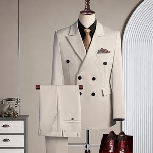 Nouvel Arrivage – Ensemble <span class=keywords><strong>Costume</strong></span> Homme Couleur Unie avec Perles, Style Britannique Vintage, Double Boutonnage, Revers Cranté – <span class=keywords><strong>Costume</strong></span> Deux Pièces <span class=keywords><strong>pour</strong></span> Homme - Product Image 1