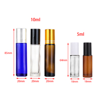 Flacon à bille en verre vert ambré bleu de luxe avec bille en acier inoxydable, flacon à bille en verre pour huile essentielle, parfum, 5 ml, 10 ml