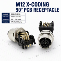 Connecteur femelle M12 X-Coded à 8 broches, prise de montage sur panneau PCB à 90 degrés, prise circulaire étanche IP67 IP68 CAT6A 10 Gbps
