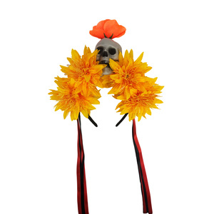 Serre-tête Gothique Tête de Mort Sombre avec Guirlande Florale et Fausses Fleurs pour Halloween, Spectacles, Festivals, Fêtes et Costumes - Product Image 3