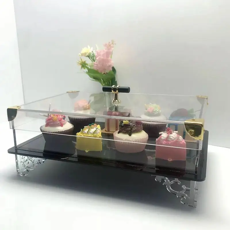 Plateau de service en acrylique transparent, fabricant professionnel, plateau en acrylique de taille personnalisée avec couvercle, support à Dessert en acrylique