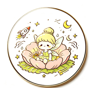 Pin Redondo de Metal Esmaltado con Ilustración de Hada, Insignia Dorada con Diseño Floral y Espacial de Dibujos Animados, Decoración para Regalo - Product Image 2