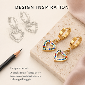 Pendientes de Aro con Corazón de Circonita, Acero Inoxidable, Chapado al Vacío en Oro de 14K, Joyería con Corazón Transparente o Multicolor - Product Image 4