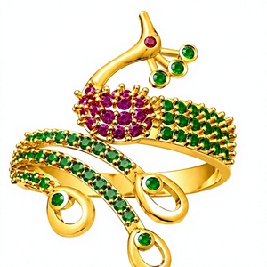 18K Gold Plated 925 Silver Animal Peacock Design <b>Cubic</b> <b>Zirconia</b> Round Brilliant Cut Prong Set <b>Ring</b> for Women <b>Wedding</b> Gift - Product Image 1