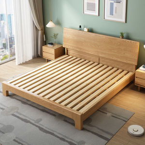 Cama doble de madera maciza de fresno de 1.8 m, estilo nórdico japonés, tipo plataforma, para uso doméstico o de alquiler. - Product Image 4