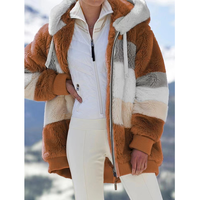 Manteau ample à capuche avec poche zippée en patchwork chaud et doux pour femmes, automne/hiver