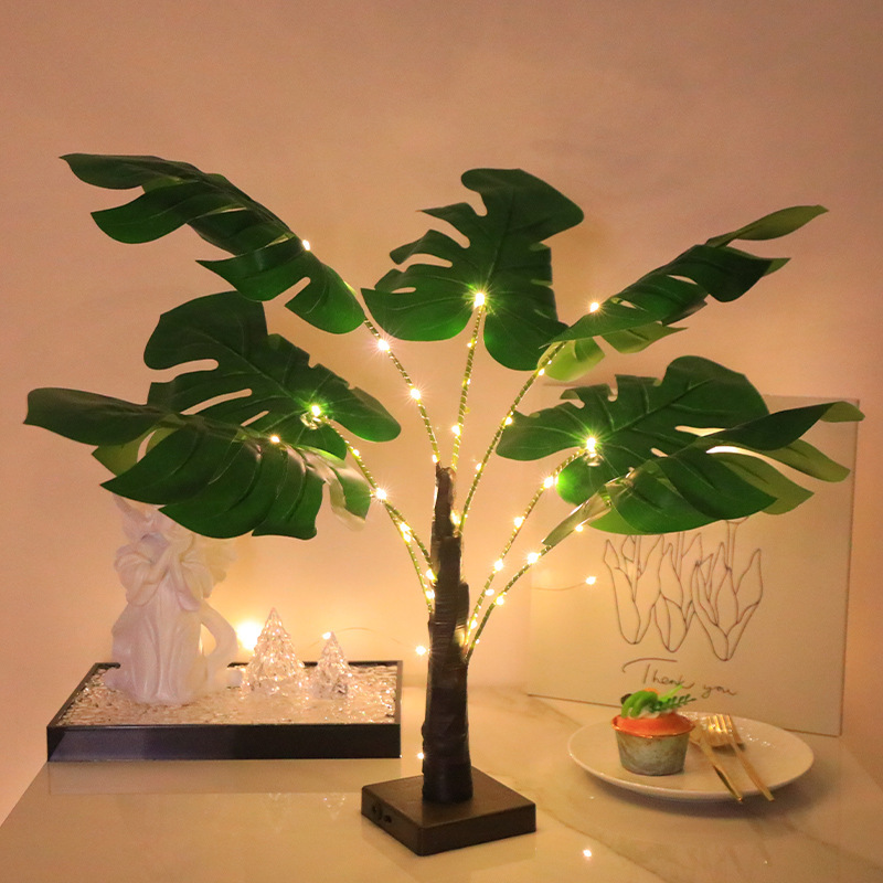 Tropical Monstera Tree with Light Decorative Artificial Light Tree Table  Lamp Battery Operated Led Tabletop in Stock| Alibaba.com
