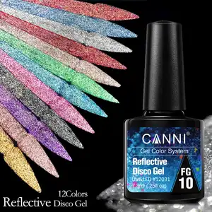 Gel Varnishes CANNI 7.3ml Reflective Gel Polish Esmaltes Neon 12 Colors Disco Flashing Summer Glitter Gel Nail Polish UV LED Varnish