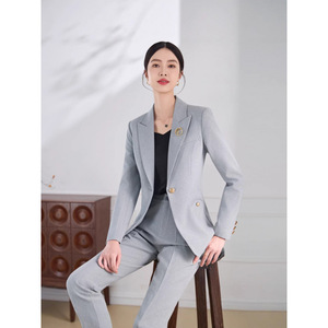 Women's Gray Long Sleeve <b>Blazer</b> Pants <b>Set</b> Formal Workwear Commute Anti-Wrinkle Worsted Fabric Spring Autumn - Product Image 1