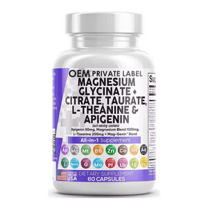 Capsules de complexe de <span class=keywords><strong>magnésium</strong></span> OEM avec glycinate, citrate, malate, oxyde, taurate, aspartate, orotate et chlorure de <span class=keywords><strong>magnésium</strong></span> – Complément alimentaire - Product Image 1