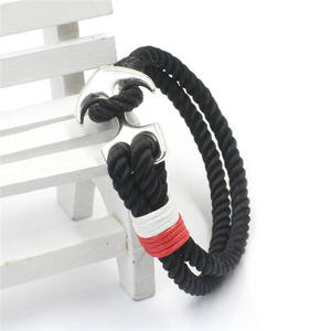 Commercio all'ingrosso di Alta Qualità Fatti A Mano di ancoraggio Corda braccialetto Nero Roccia Strap Wristband Del braccialetto Per Il Braccialetto di Cuoio Degli Uomini - Product Image 6
