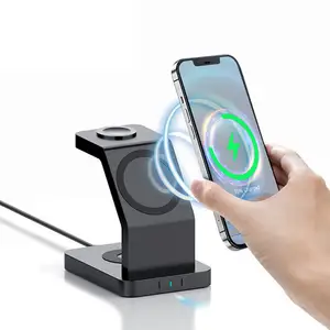 3 in 1 Magnetic Wireless Charging Stand For Macsaf iPhone 14 13 Pro Max Airpods Apple Watch 15W Cell Phone Fast Charger Station