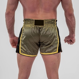 Shorts de boxe en satin vert olive pour hommes, taille élastique, shorts d'entraînement MMA, respirants, 100% polyester, vêtements de sport - Product Image 2