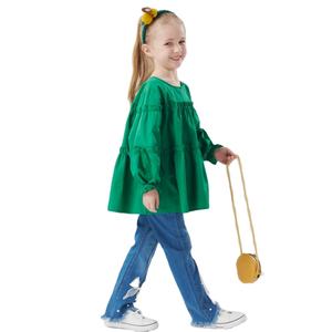 Ropa coreana a la moda para niñas, camisa de manga larga con volantes de princesa, pantalones de campana, pantalones vaqueros, conjuntos de ropa de 2 piezas para niñas - Product Image 3