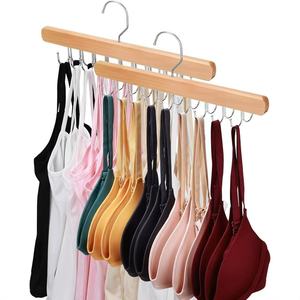 Organizador de ropa de madera con 9 ganchos para sujetadores, ropa interior, chalecos, estante de almacenamiento para armario con ganchos de acero inoxidable, forma rectangular - Product Image 1