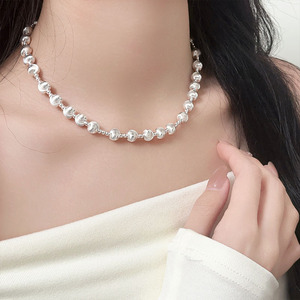 สร้อยคอเงินแท้ 925 ลูกปัดทรงกลมสำหรับผู้หญิงใส่ได้ทุกวัน - Product Image 4