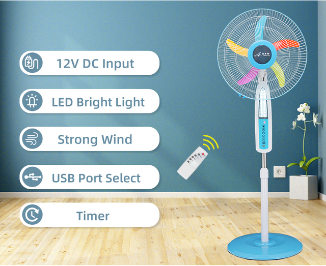Hot Sale Dc Stand Fan 12V Motor ACDC Output USB Port for Turkey Dubai Oman