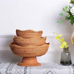 Nouveau produit bol festonné en rotin support à gâteau stockage de fruits OEM avec assiettes pour décoration de table du Vietnam vente en gros - Product Image 5