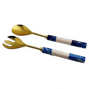 Premium Quality Stainless Steel <b>Salad</b> <b>Tools</b> Golden Cutlery Wedding Decor Tableware Resin Handle <b>Salad</b> Serving Spoon Fork Set - Product Image 1