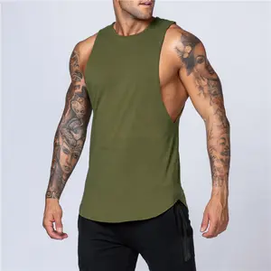 Wholesale Custom Logo Cotton Running Singlet Muscle Athletic Shirts Sleeveless Fitness Wear Workout Men Gym Tank Top For Men
