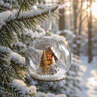 Boule de Noël en verre de luxe, miniature 3D, maison de neige, Père Noël, gnome, décoration d'arbre de Noël, ornement de table suspendu