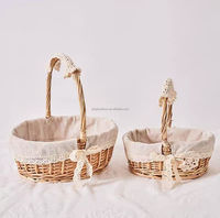 Panier en osier fabriqué en usine avec doublure en tissu et poignée, panier cadeau pour le rangement et panier de fête, panier pour enfant, lot de 2