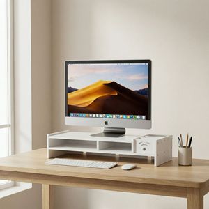 <b>Desktop</b> Computer <b>Stand</b> White WiFi-Enabled Riser 2nd Floor Office Organizer for Monitor Lift Storage Rack - Product Image 1