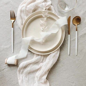 Chemin de table en gaze bohème tissée fantaisie dorée chatoyante 100% polyester personnalisé durable vert pour mariage rose gold - Product Image 2