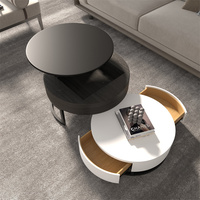 Tables basses gigognes en bois rondes extensibles et rotatives de luxe ATUNUS avec plateau en pierre calcaire pour salon