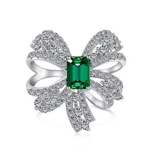 Dylam Stylish 925 Sterling <b>Silver</b> Bow Knot <b>Emerald</b> Green 5A Cubic Zirconia <b>Rings</b> for Women Fine Jewelry Daily Wear Dress up - Product Image 1