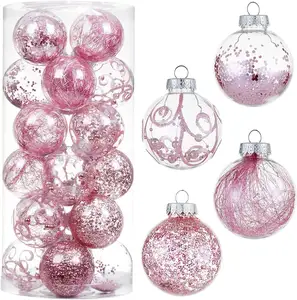 Bola de Navidad rellena de plástico rosa, joyería para árbol de Navidad, bola colgante inastillable