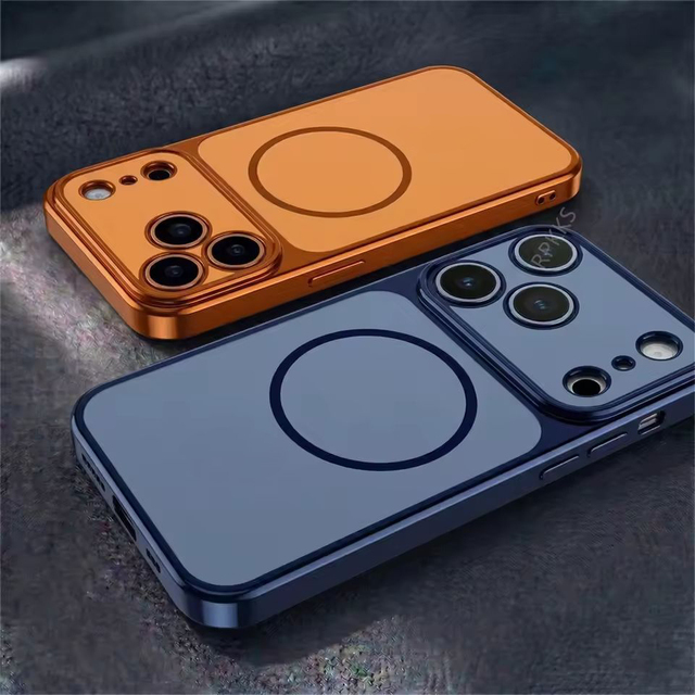 New Luxury AG Frosted Magnetic Plating TPU Bumper Phone Case for iPhone 17 16 15 14 13 Pro Max Lens Protector PC Cover