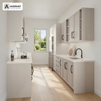 Meuble de cuisine Shaker en mélamine avec portes encadrées, aménagement en U, dimensions personnalisées, boîtes en panneaux de particules et rangement coulissant