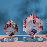 Presse-papiers en verre cristal personnalisé HBL avec impression couleur intégrale et base lumineuse LED rotative à 360°