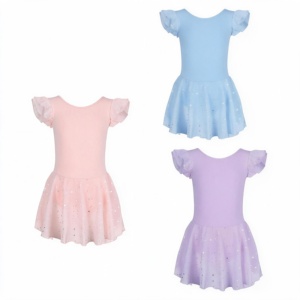 Justaucorps de ballet à manches volantées pour petites filles, jupe en mousseline scintillante, tenue de danse et de gymnastique pour enfants, costume d'entraînement - Product Image 1