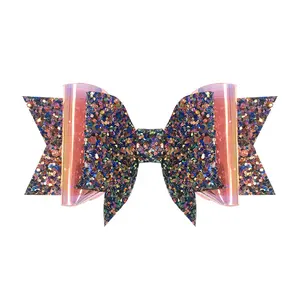 공장 사용자 정의 도매 머리 활 직물 다채로운 귀여운 반짝이 나비 머리 클립 여자 액세서리 아기 소녀 활