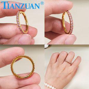 Color Rosa 2mm redondo Moissanite anillo de eternidad completa banda amarillo/oro rosa plateado S925 joyería de compromiso de diamante de plata - Product Image 6