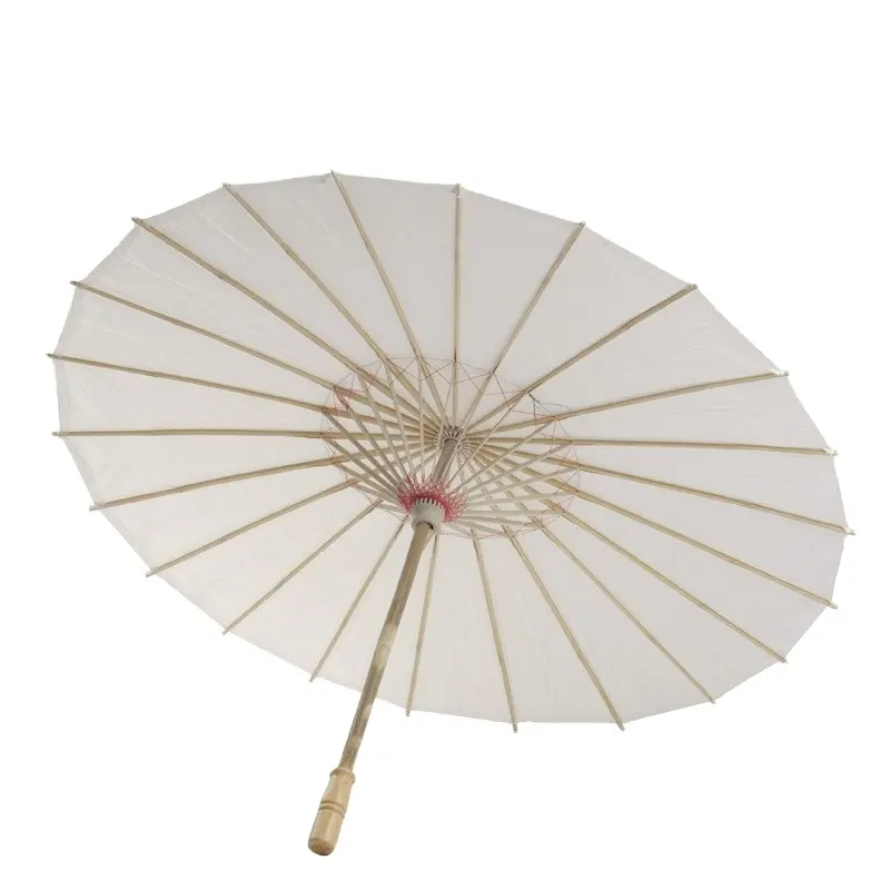 Hot Sales Custom Logo Chinese Stijl Bamboe Ambachtelijke Witte Papieren Parasol Paraplu 'S Voor Bruiloft