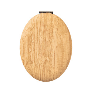 Yellow Wood Grain PU Leather Oval <b>Compact</b> <b>Mirror</b> Silver Electroplated Metal Frame Folding Dual Sided Pocket Makeup Vanity <b>Mirror</b> - Product Image 1
