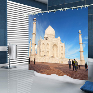 Ensemble de rideaux de douche en polyester à imprimé église de style européen avec 12 crochets, imperméable, décoration de salle de bain, design classique - Product Image 3