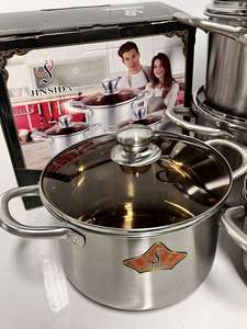 高品質ステンレス製調理器具5点セット、家庭用キッチン用スープ＆ストックポット、蓋付き、ステンレス裏地付き - Product Image 3