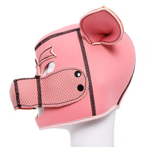 Pink Pig Mask Sexy Cosplay Role Play Pig Full Head Mask Soft PU Leather Puppy <strong>Hood</strong> Stage Performance Props - Product Image 2