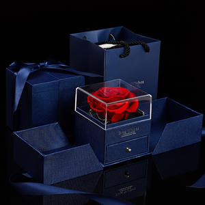 Cadeau de la Saint-Valentin pour petite amie, collier, boîte à bijoux à fleurs éternelles, boîte à fleurs à tiroir, boîte à boucles d'oreilles, boîte de rangement à double porte - Product Image 2