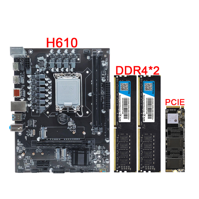 H610 LGA1700 Motherboards Combo Set DDR4 3200 RAM and M.2 NVME 512GB SSD New Desktop H610 Motherboard