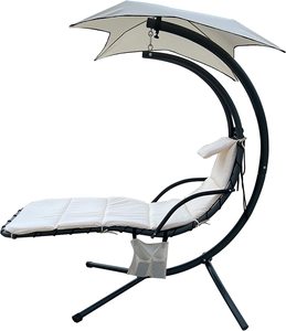 Silla <span class=keywords><strong>Colgante</strong></span> Curva Danlong de Diseño Moderno para Jardín, Patio o Terraza, <span class=keywords><strong>con</strong></span> <span class=keywords><strong>Sombrilla</strong></span> y Reposapiés - Product Image 4