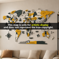 YZOK Décoration Murale 3D en Bois Carte du Monde Sans Perçage, Idéale pour Salons, Bureaux et Hôtels