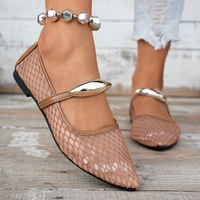 Sepatu Flat Wanita Model Baru Musim Panas 2026 Gaya Balet, Berbahan Mesh Transparan, Bernapas, Sol Lembut, Ujung Runcing, Kancing Tunggal