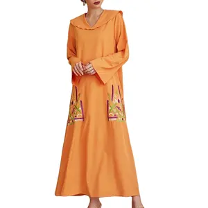 ドバイ中東カフタンアバヤブルカのアラブイスラム教徒の女性のためのプラスサイズのファッションの新しいVネック刺繍シフォンローブ