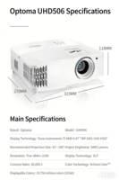 Projecteur Optoma UHD506 1080P CRT 20000 Lumens ANSI 3D avec prise en charge AirPlay intégrée, cinéma maison portable, jeux, garantie 2 ans